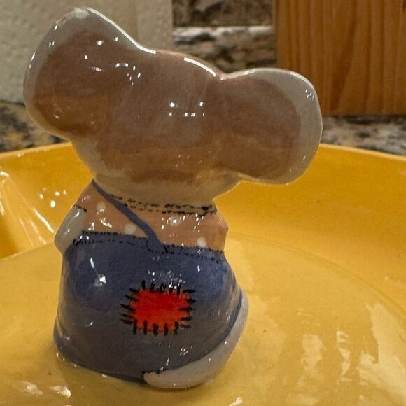 Homemade 1966 vintage ceramic cheese server with mouse topper lid